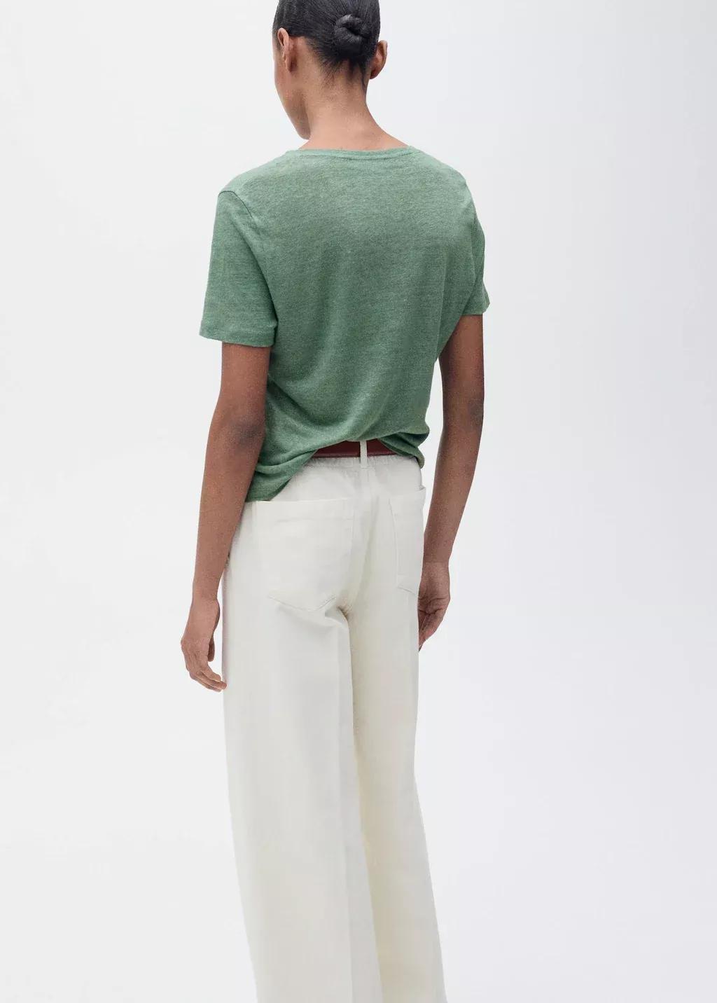 Green V-Neck Linen T-Shirt, , large image number 7