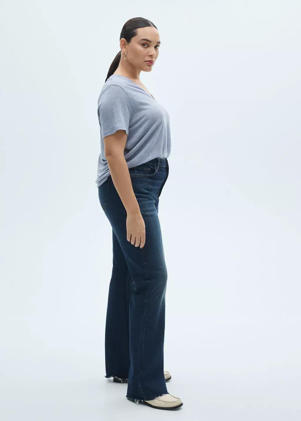 Blue Lt Pastel V-Neck Linen T-Shirt, , large image number 2