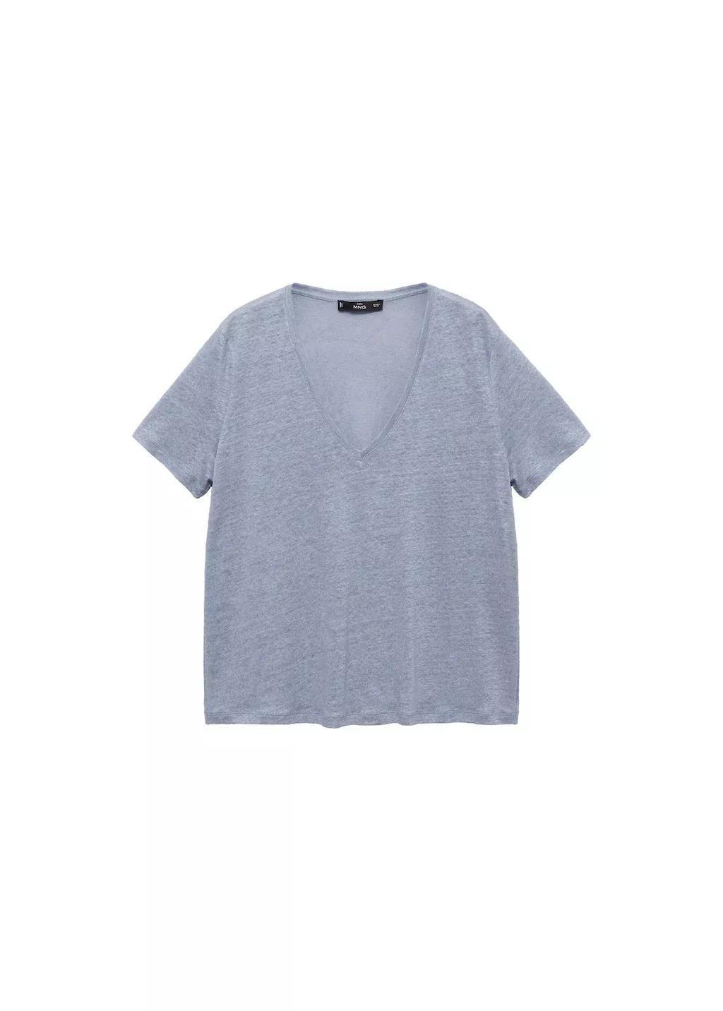 Blue Lt Pastel V-Neck Linen T-Shirt, , large image number 3