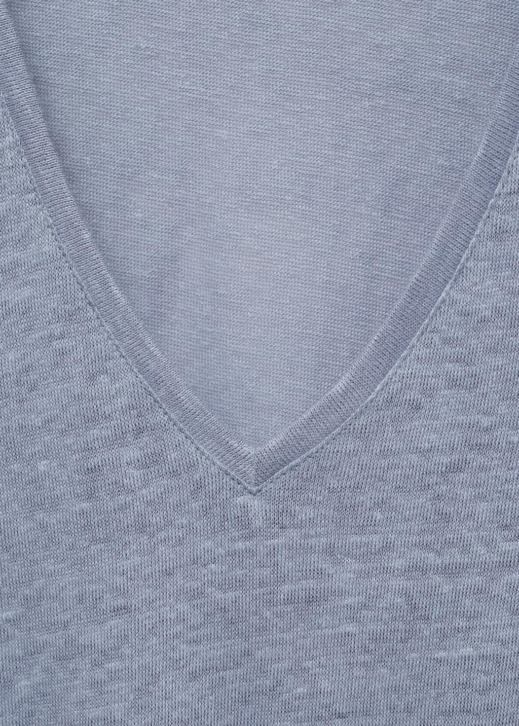 Blue Lt Pastel V-Neck Linen T-Shirt, , large image number 6