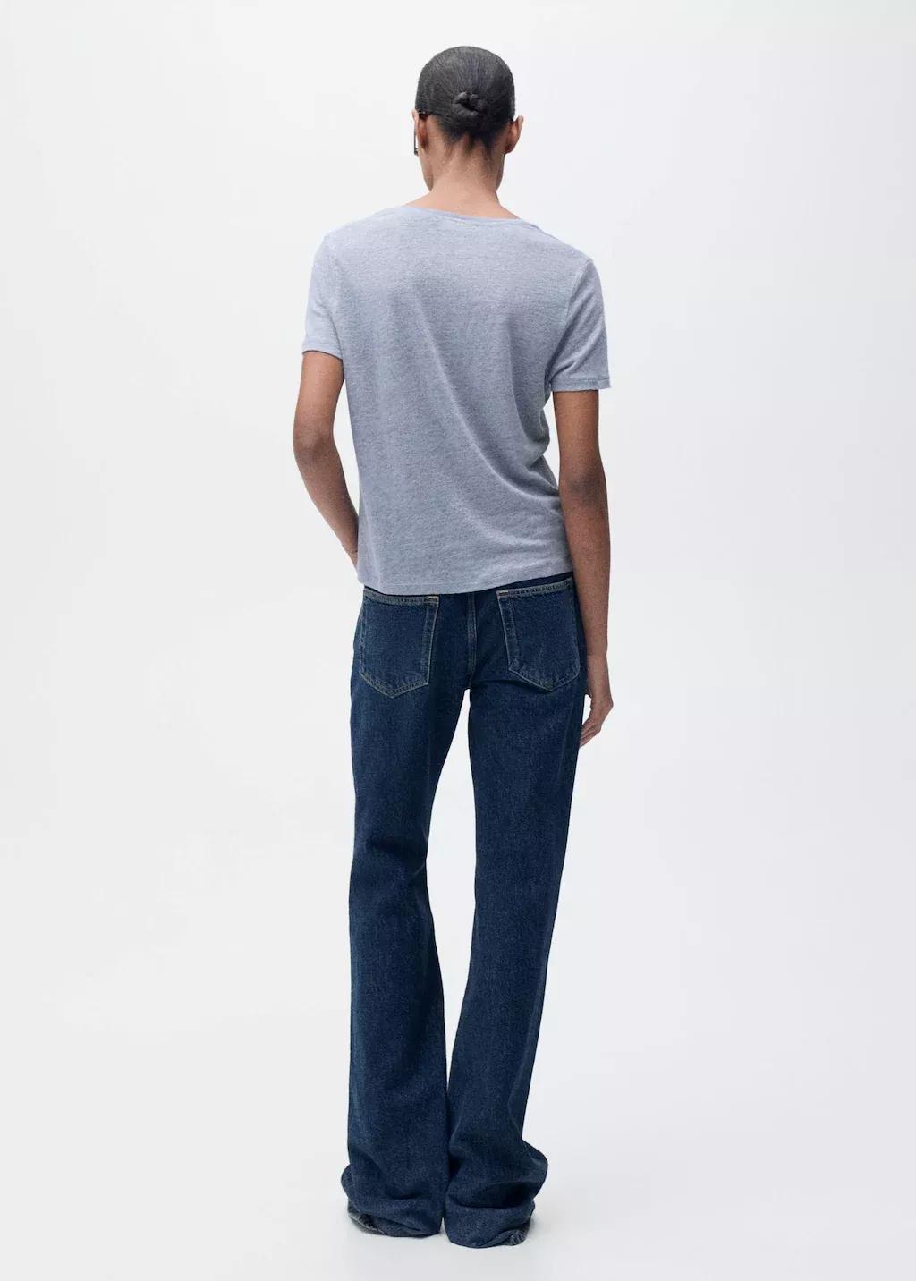 Blue Lt Pastel V-Neck Linen T-Shirt, , large image number 7