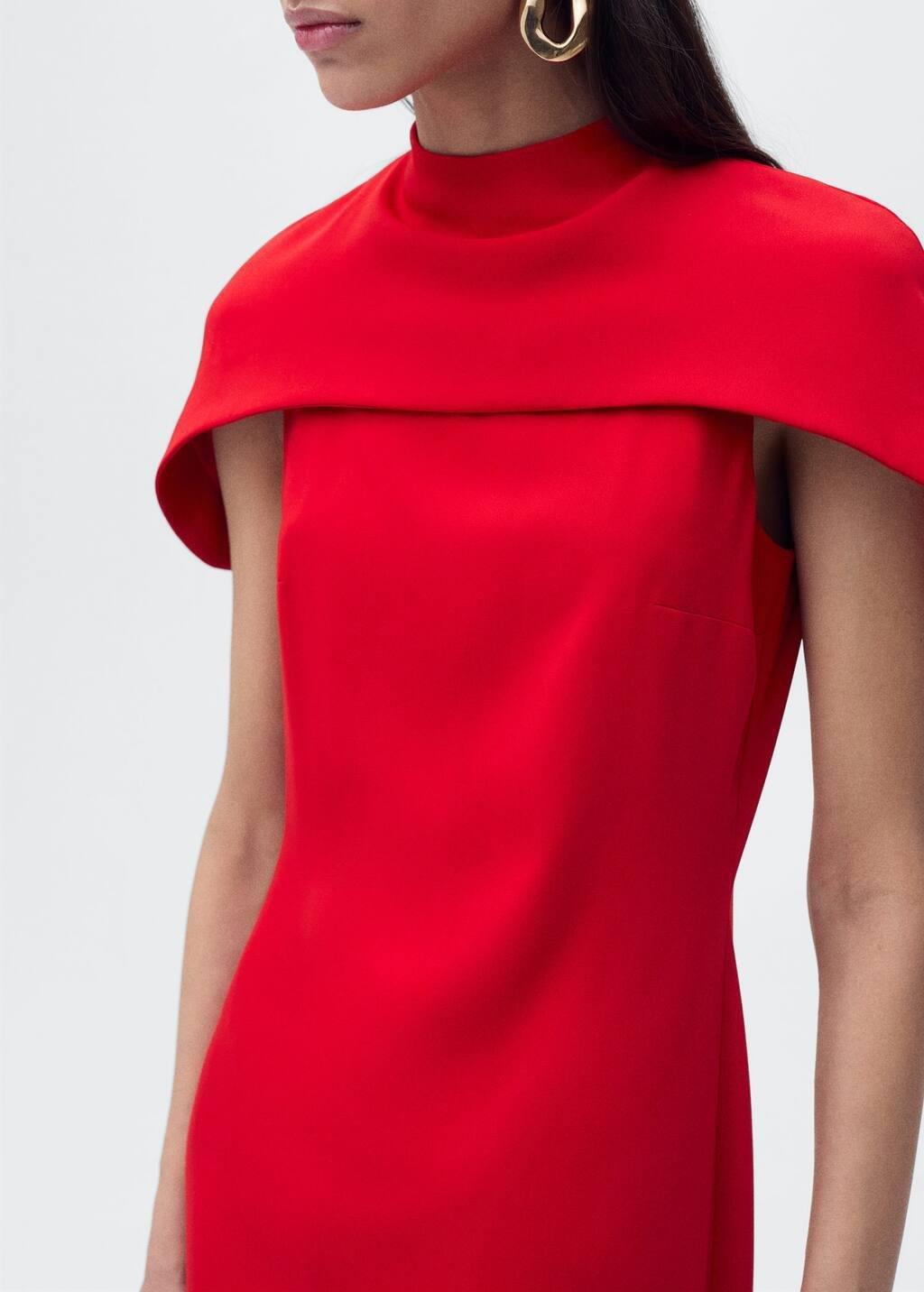 Red Straight Dress With Cape Collar, , large image number 1