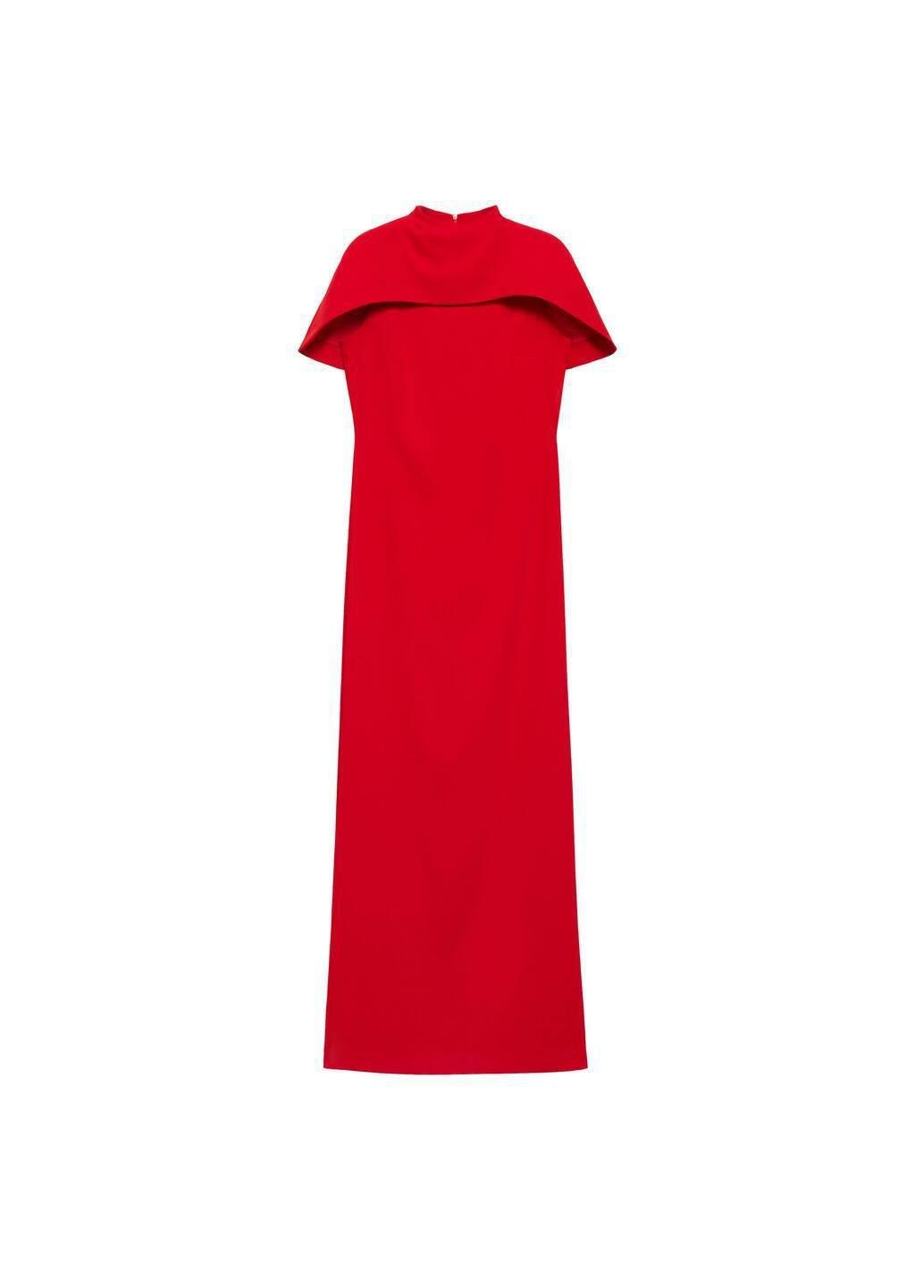Red Straight Dress With Cape Collar, , large image number 3