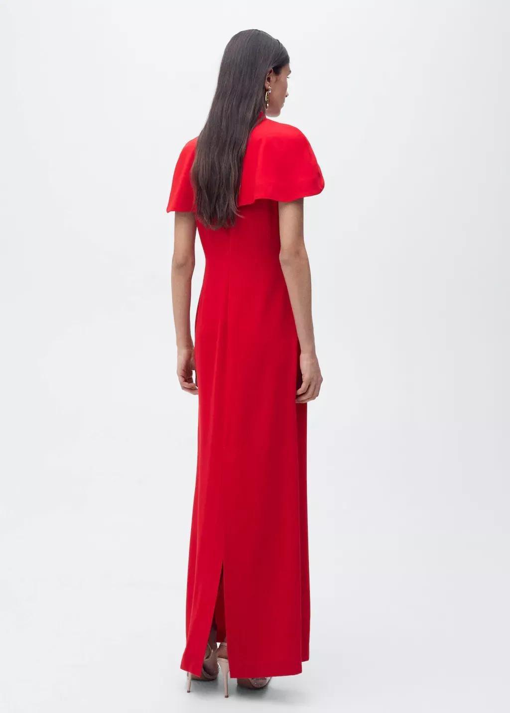 Red Straight Dress With Cape Collar, , large image number 4