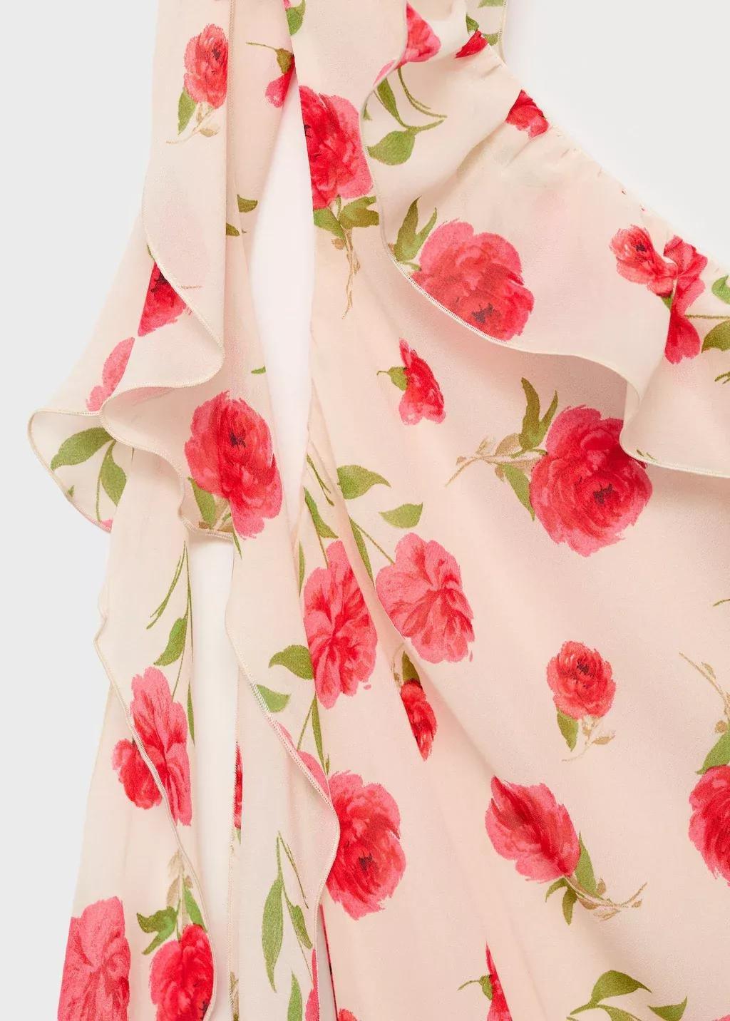 Beige Floral Ruffled Dress, , large image number 2