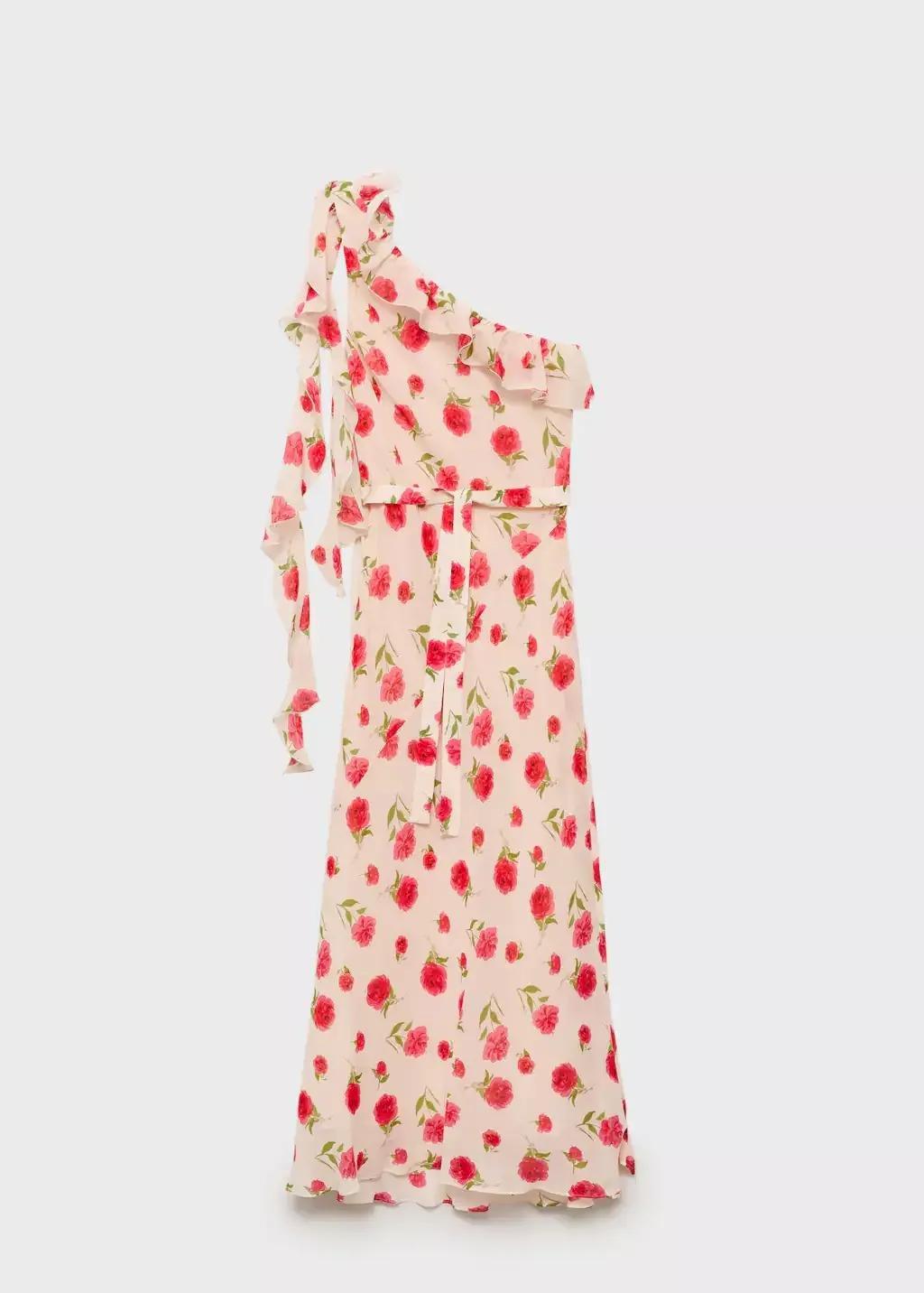Beige Floral Ruffled Dress, , large image number 5