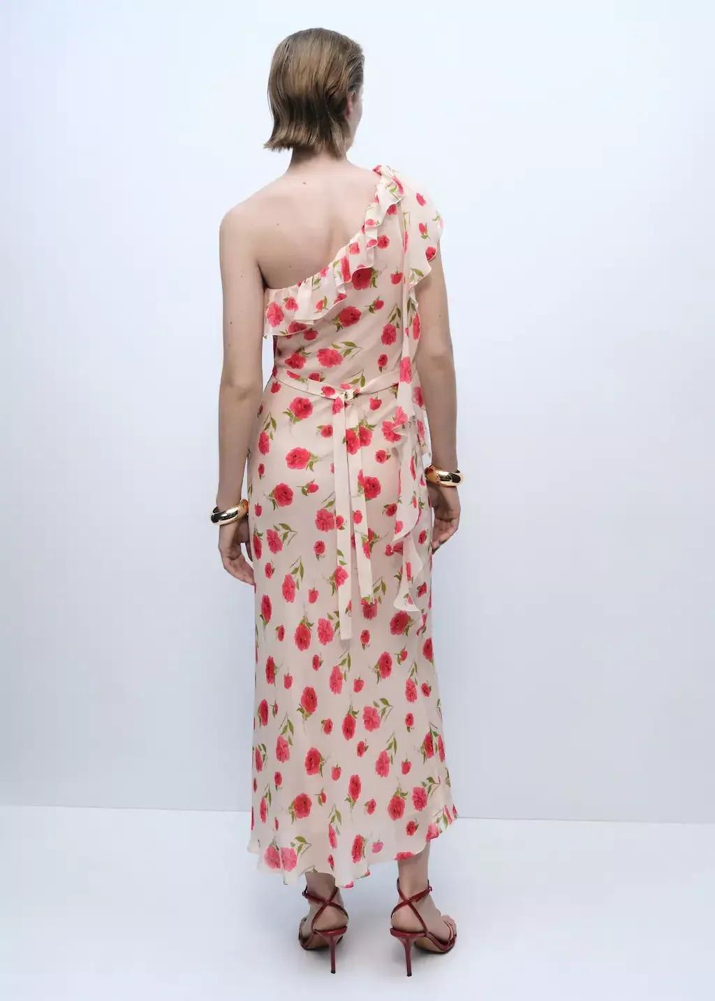 Beige Floral Ruffled Dress, , large image number 6