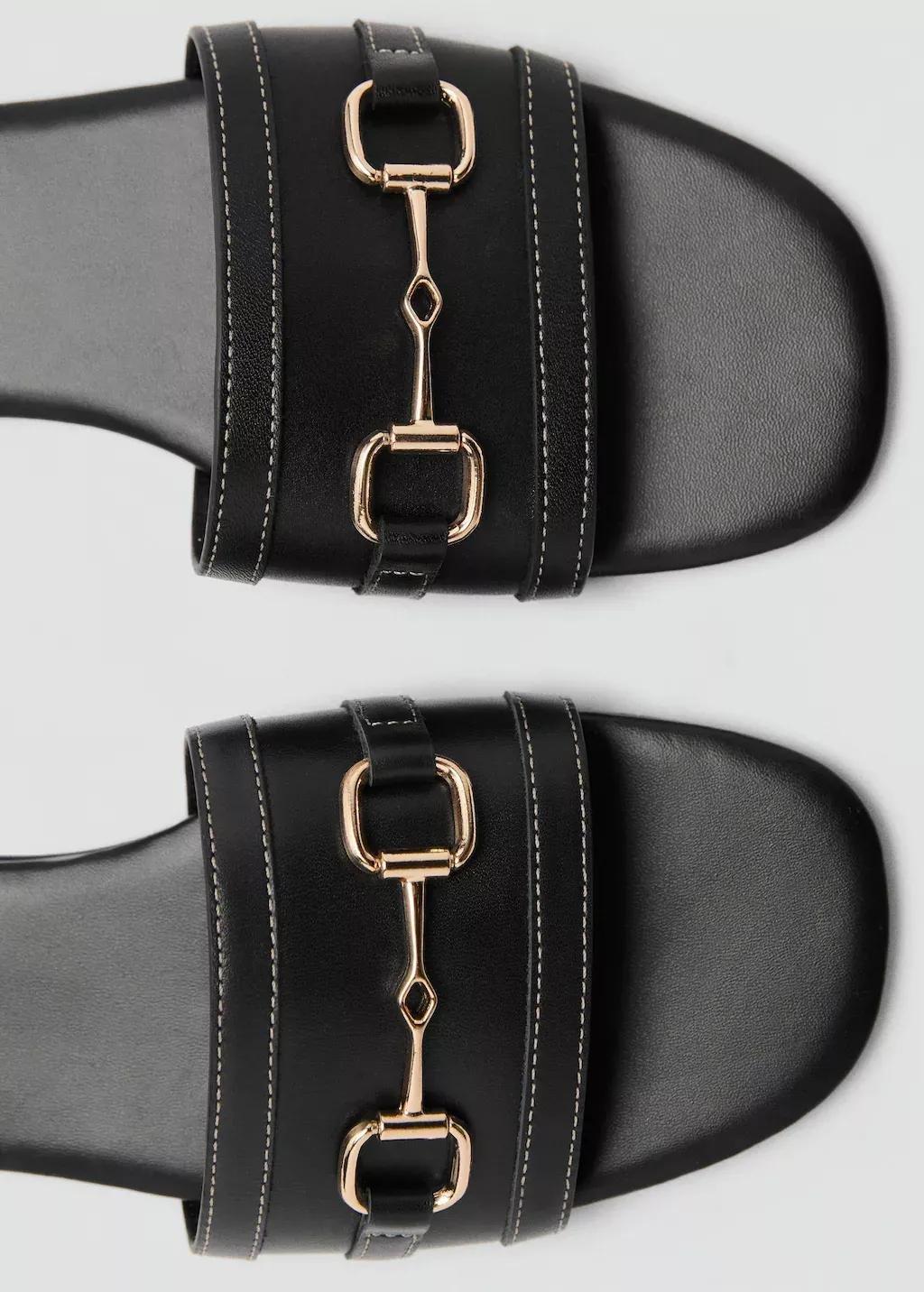 Black Buckle Leather Sandals, , large image number 2