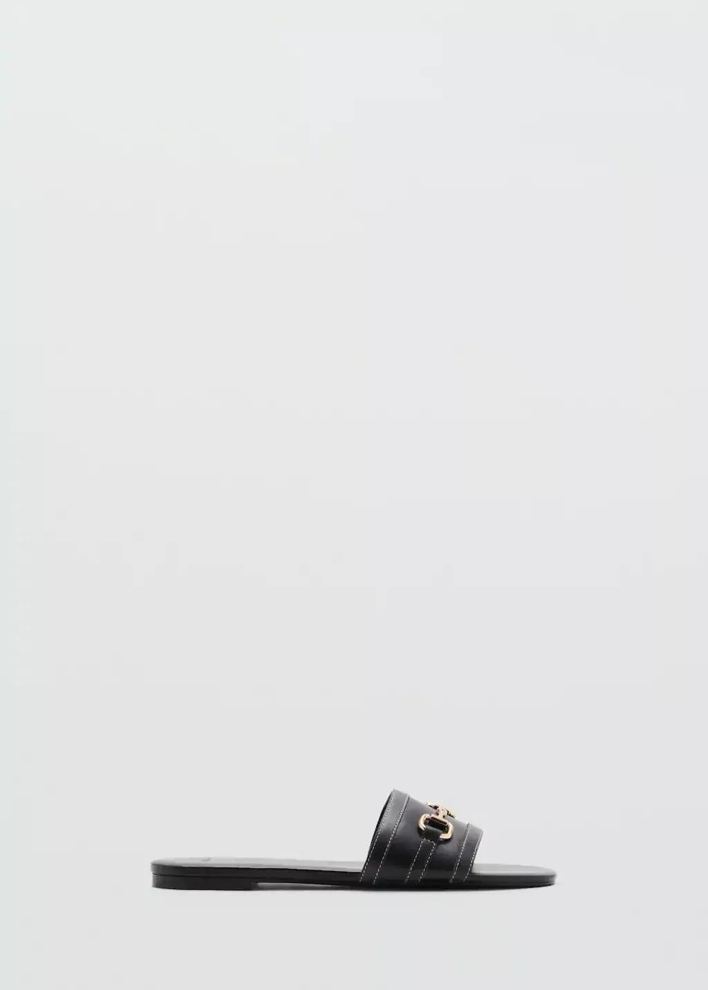 Black Buckle Leather Sandals, , large image number 3