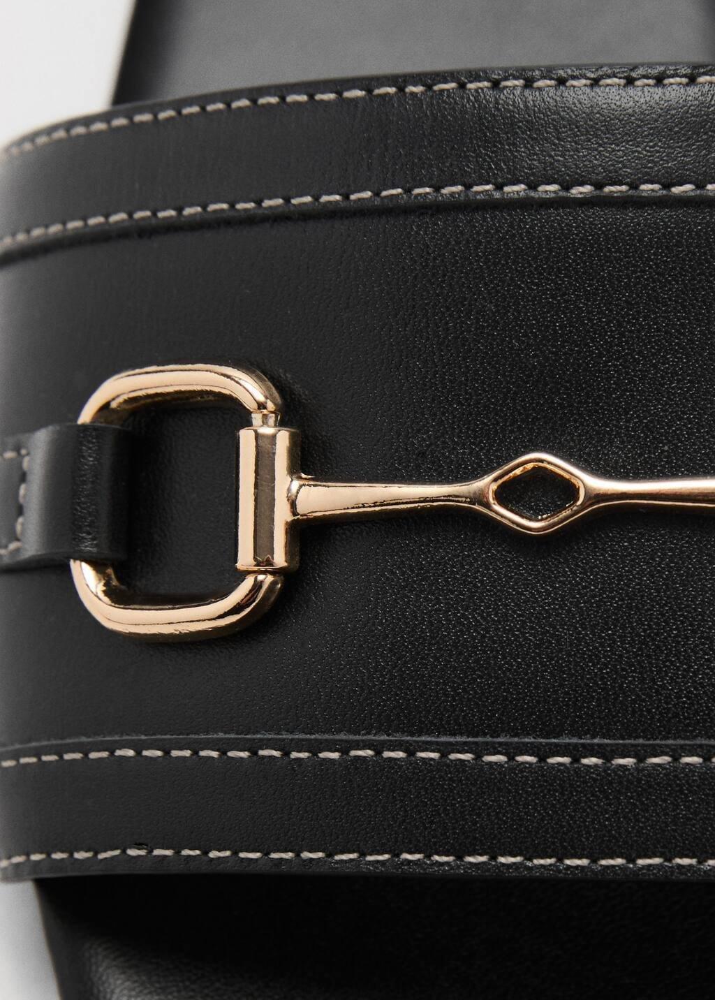Black Buckle Leather Sandals, Black, large image number 4