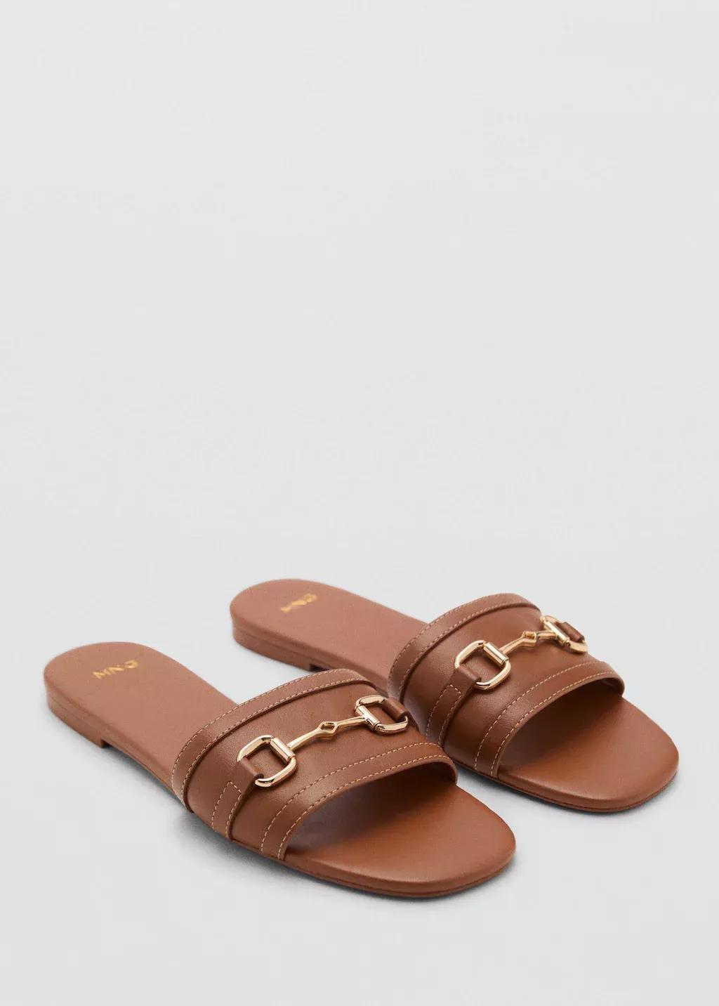 Brown Buckle Leather Sandals, , large image number 0