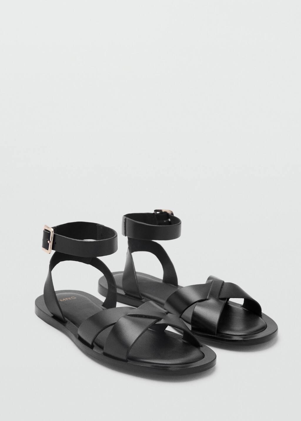 BLACK Leather sandals with buckle strap, , large image number 0