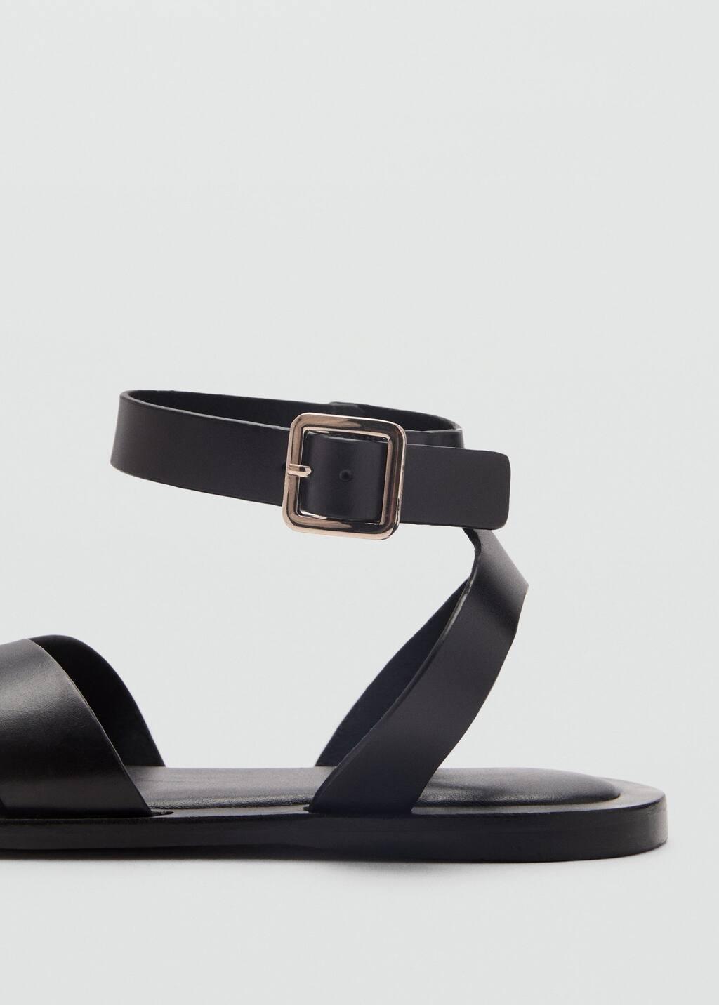 BLACK Leather sandals with buckle strap, , large image number 1
