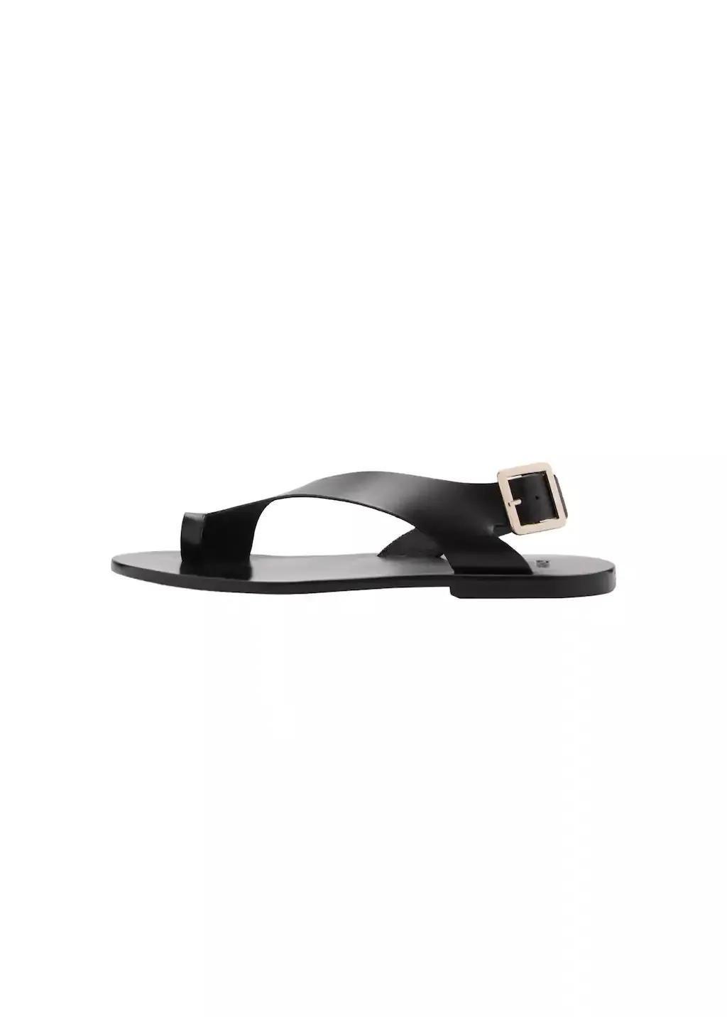 BLACK Leather sandals with buckle strap, , large image number 3