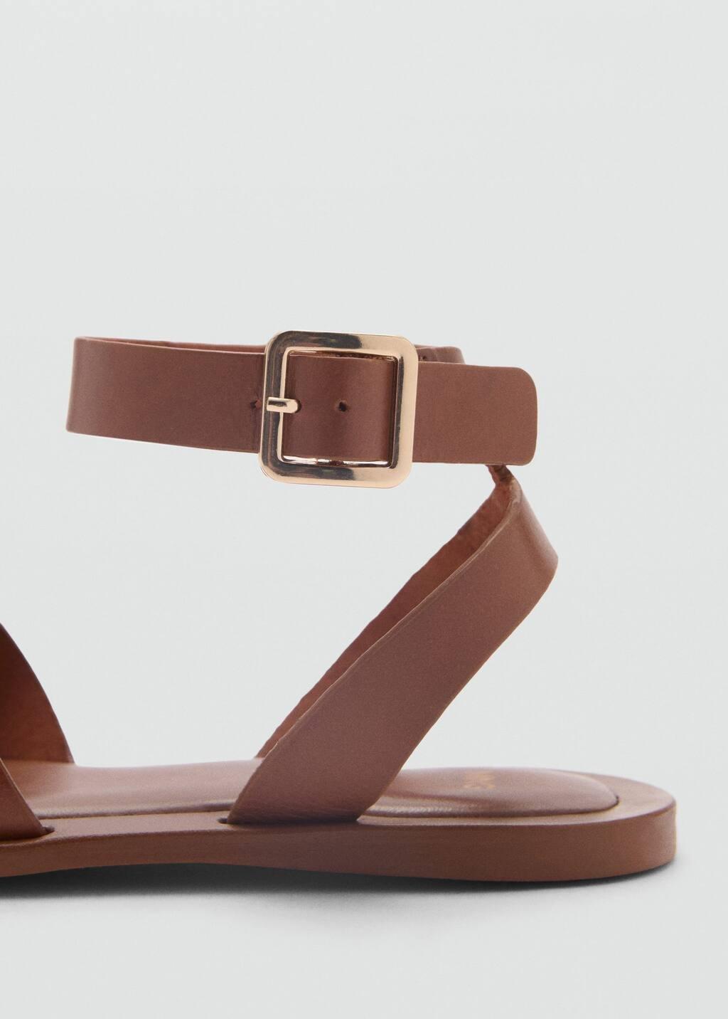 MEDIUM BROWN Leather sandals with buckle strap, , large image number 1