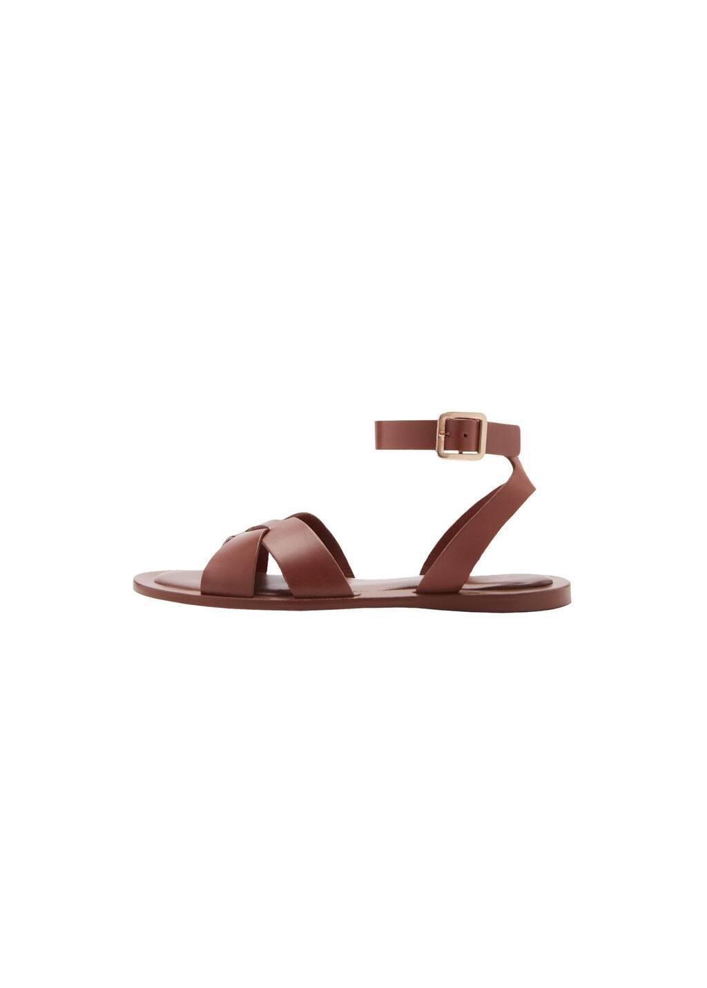 MEDIUM BROWN Leather sandals with buckle strap, , large image number 3