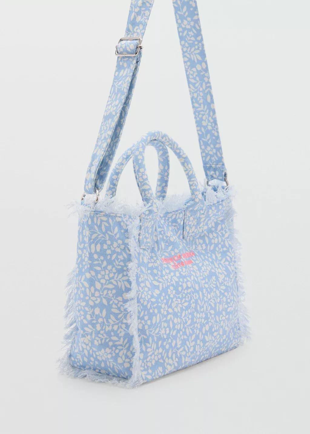 Blue Lt Pastel Floral-Print Mini Tote, Kids Girl, , medium