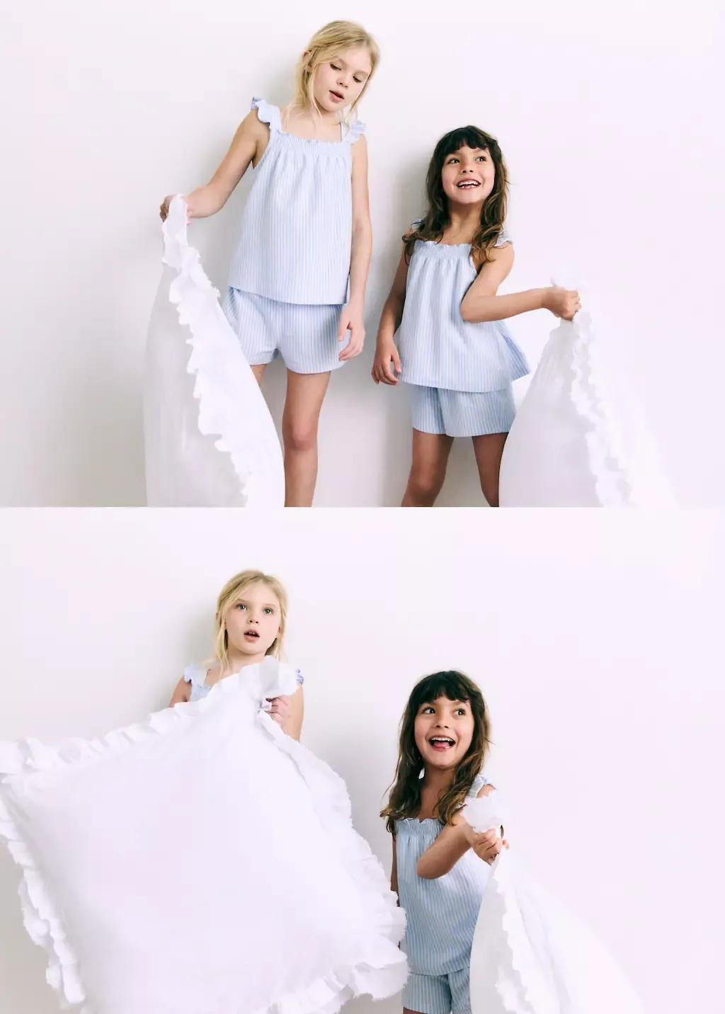 Blue Lt Pastel Cotton Pyjama Shorts Pack, Kids Girl, Light-Pastel Blue, large image number 4