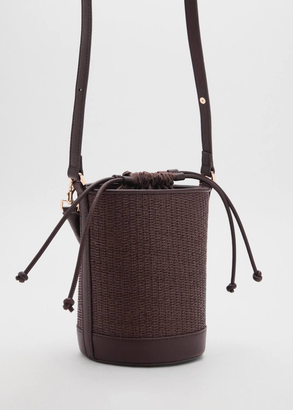 Brown Woven Handmade Bucket Bag, Dark Brown, large image number 0