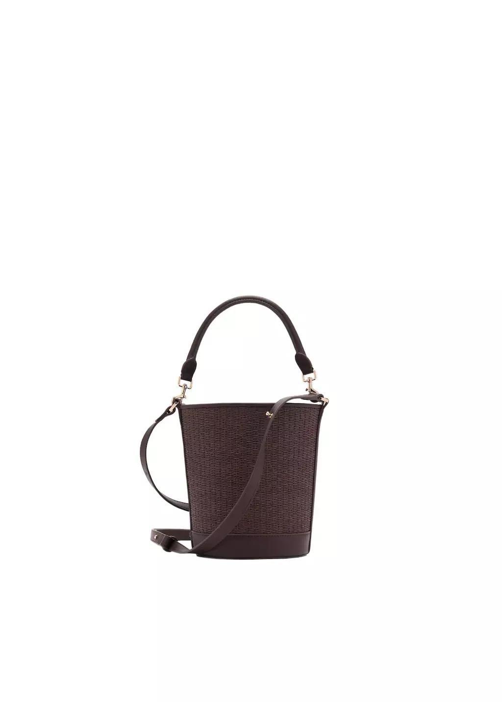 Brown Woven Handmade Bucket Bag, Dark Brown, large image number 3