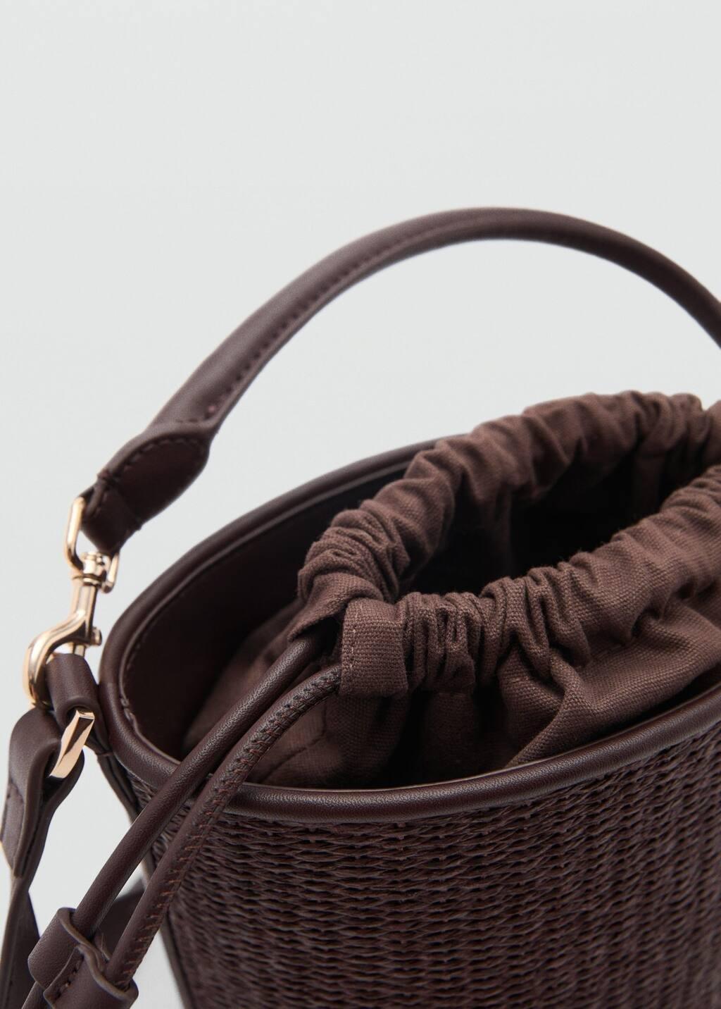 Brown Woven Handmade Bucket Bag, Dark Brown, large image number 4