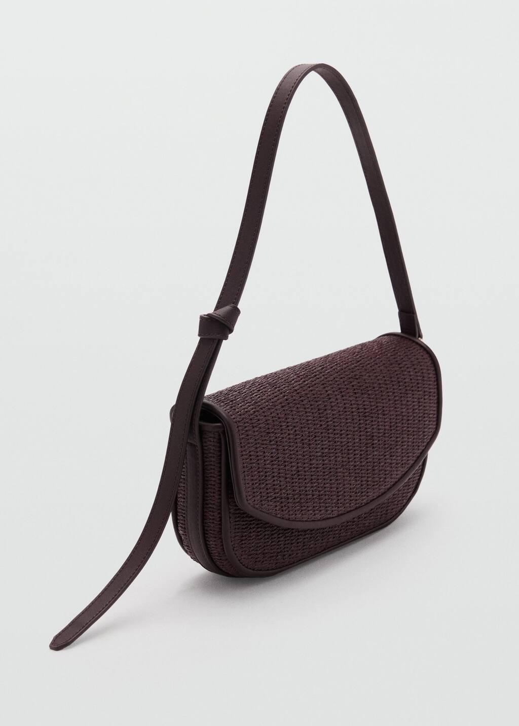 Raffia Woven Handmade Shoulder Bag, Dark Brown, large image number 0