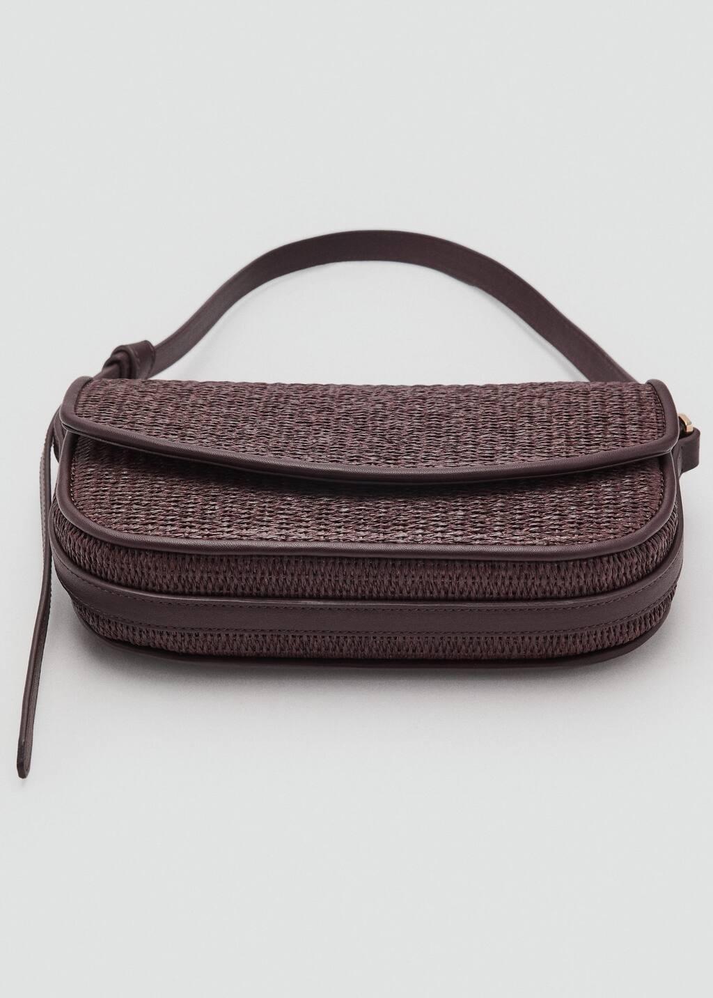 Raffia Woven Handmade Shoulder Bag, Dark Brown, large image number 1
