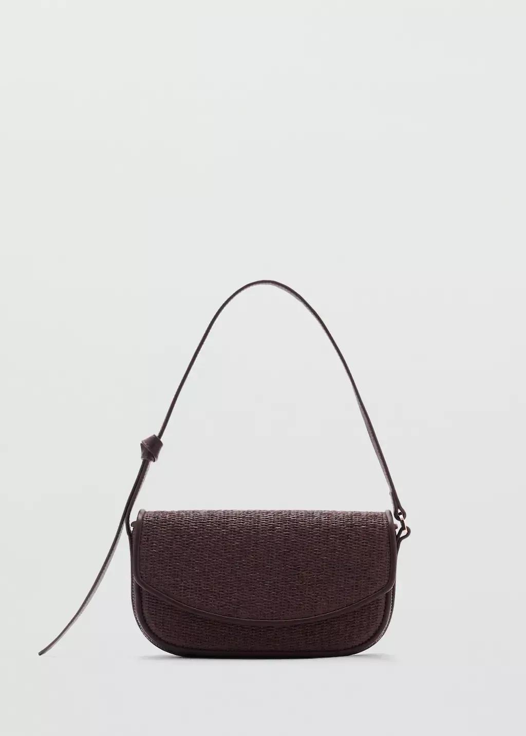 Raffia Woven Handmade Shoulder Bag, Dark Brown, large image number 3