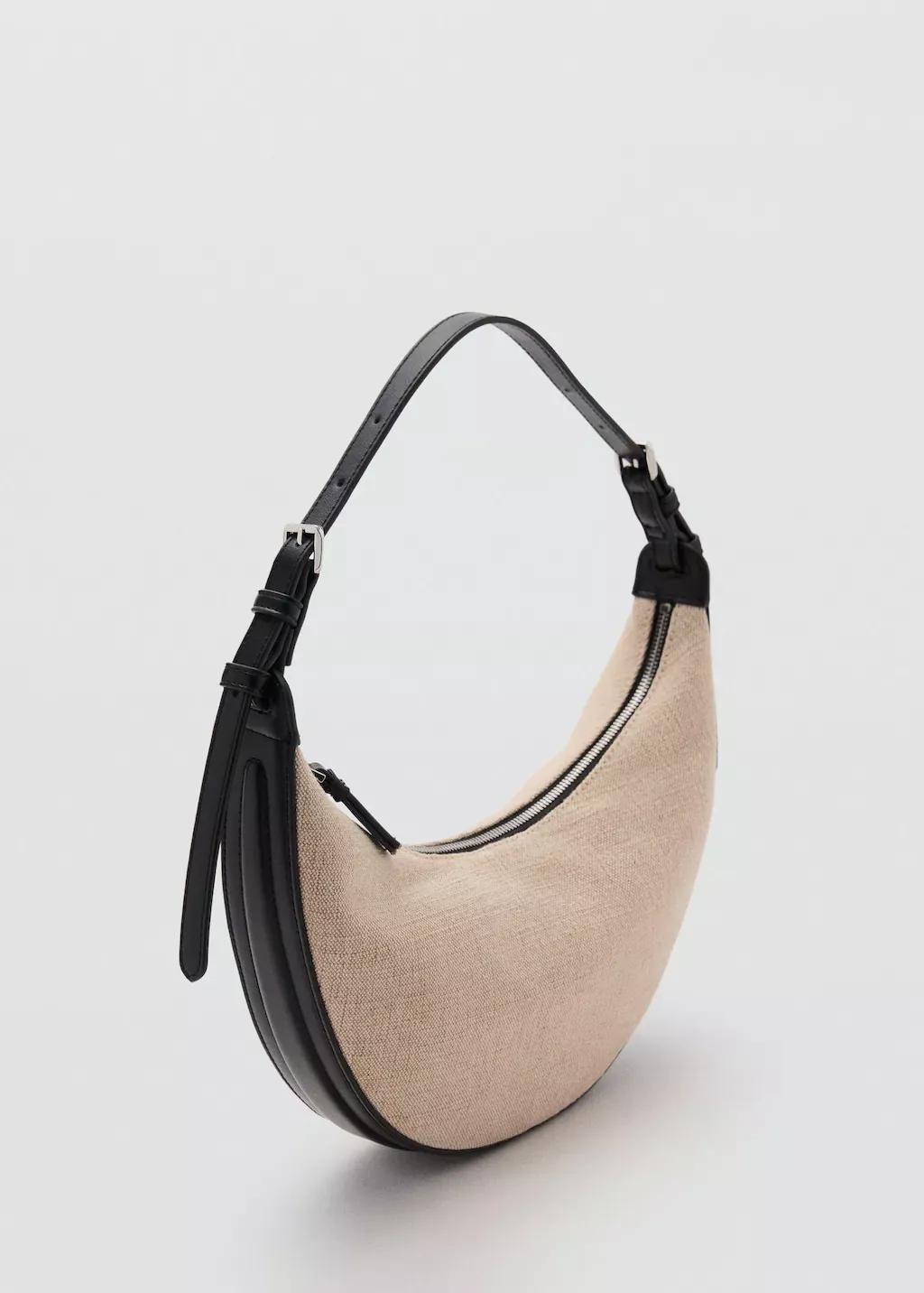 Black Mini Oval Linen-Blend Shoulder Bag, Black, large image number 0