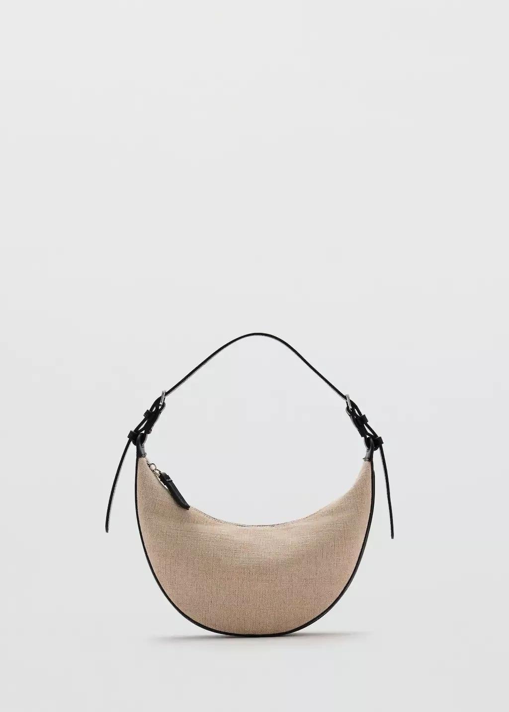 Black Mini Oval Linen-Blend Shoulder Bag, Black, large image number 3