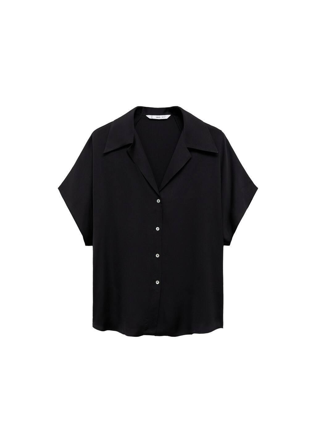 Black Short-Sleeved Satin Shirt, , large image number 3