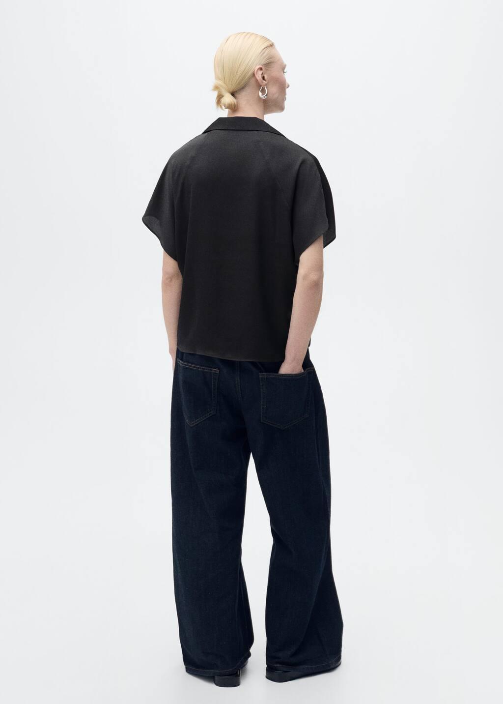 Black Short-Sleeved Satin Shirt, , large image number 7