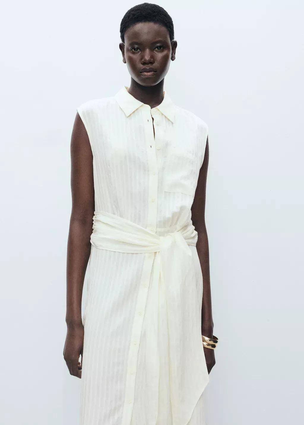 Beige Bow Shirt Dress, , large image number 0