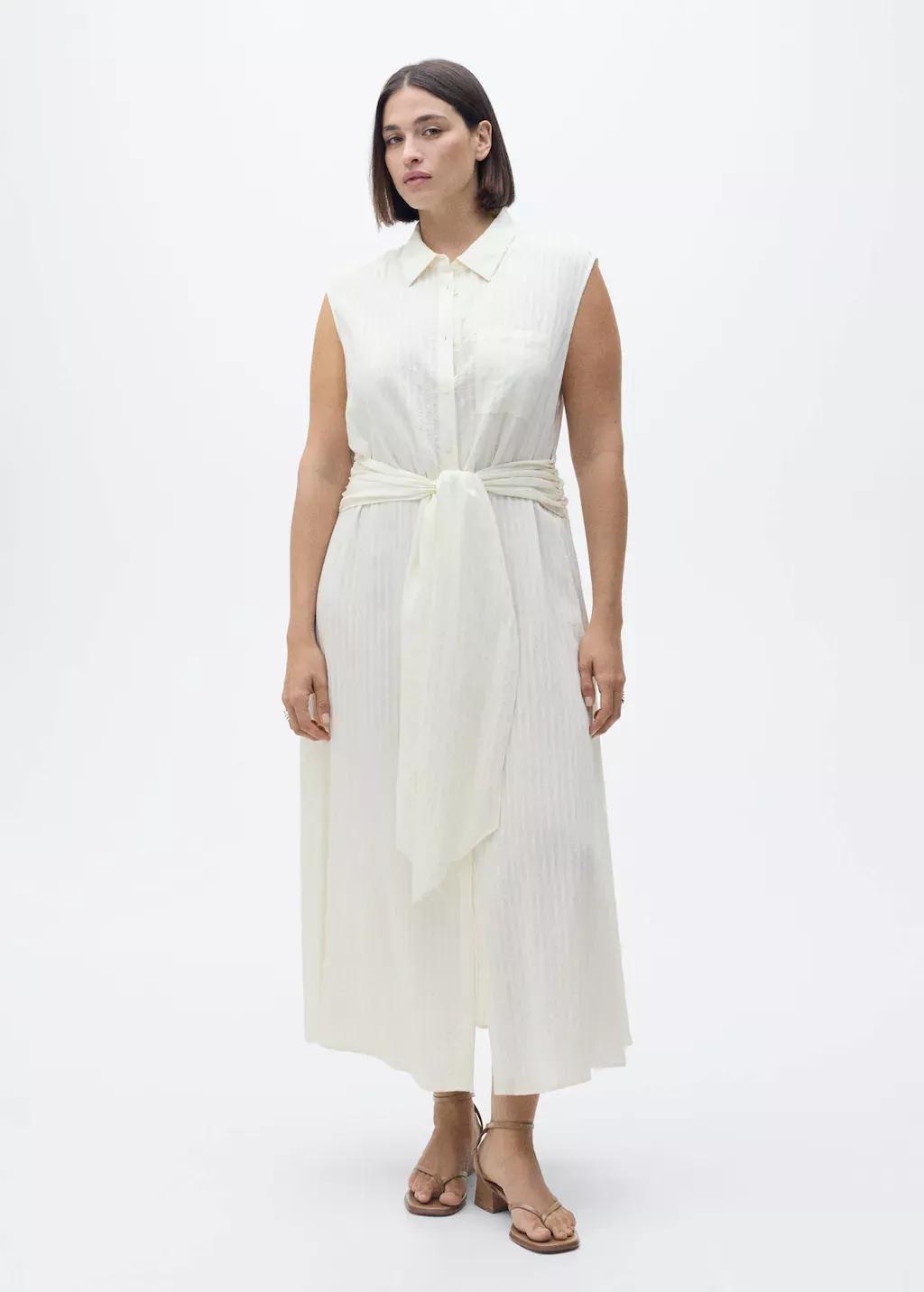 Beige Bow Shirt Dress, , large image number 1