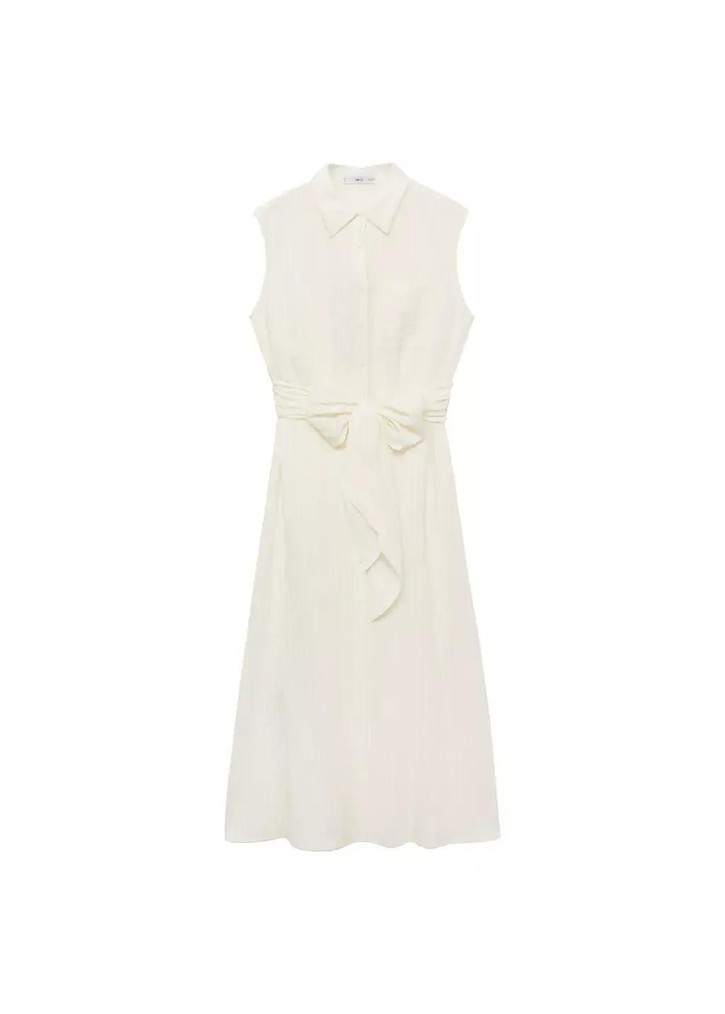 Beige Bow Shirt Dress, , large image number 4