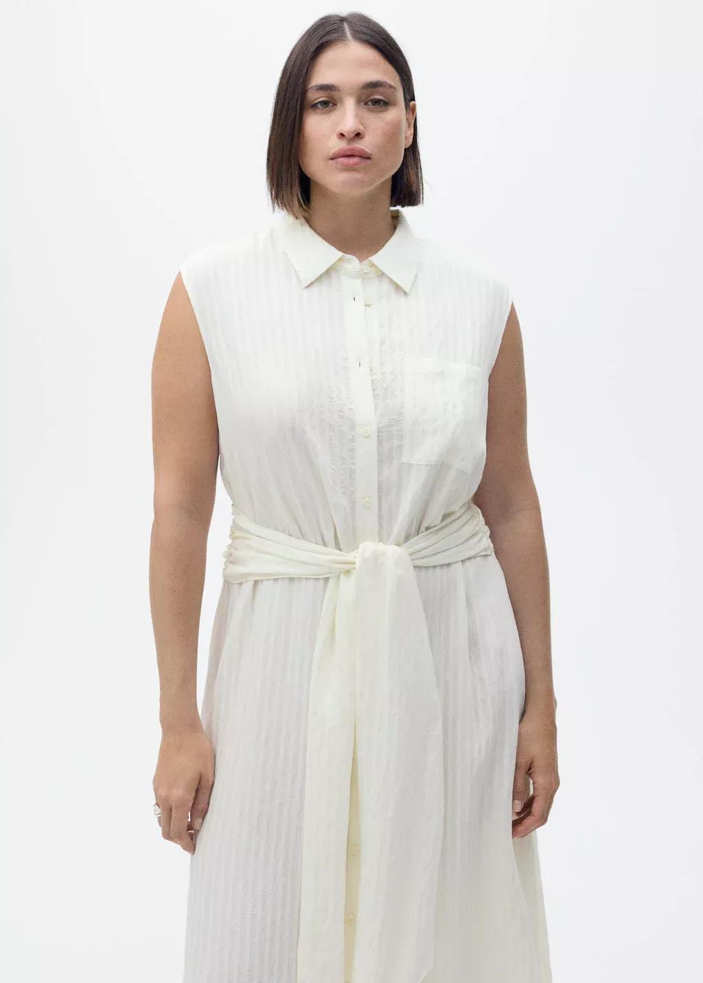 Beige Bow Shirt Dress, , large image number 5