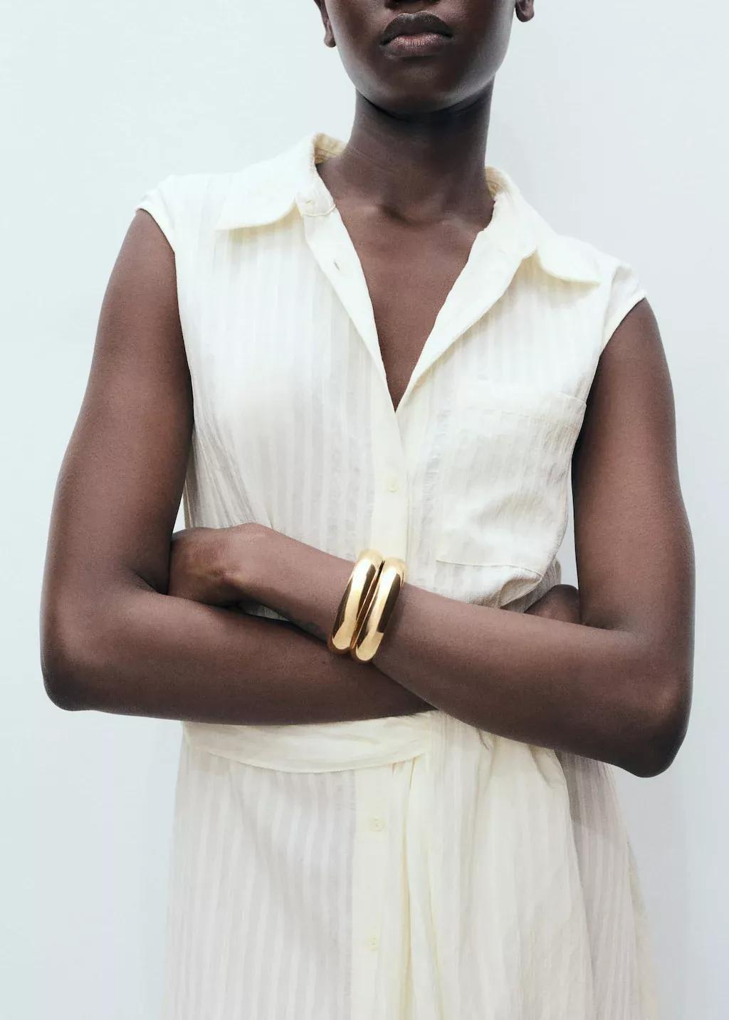 Beige Bow Shirt Dress, , large image number 6