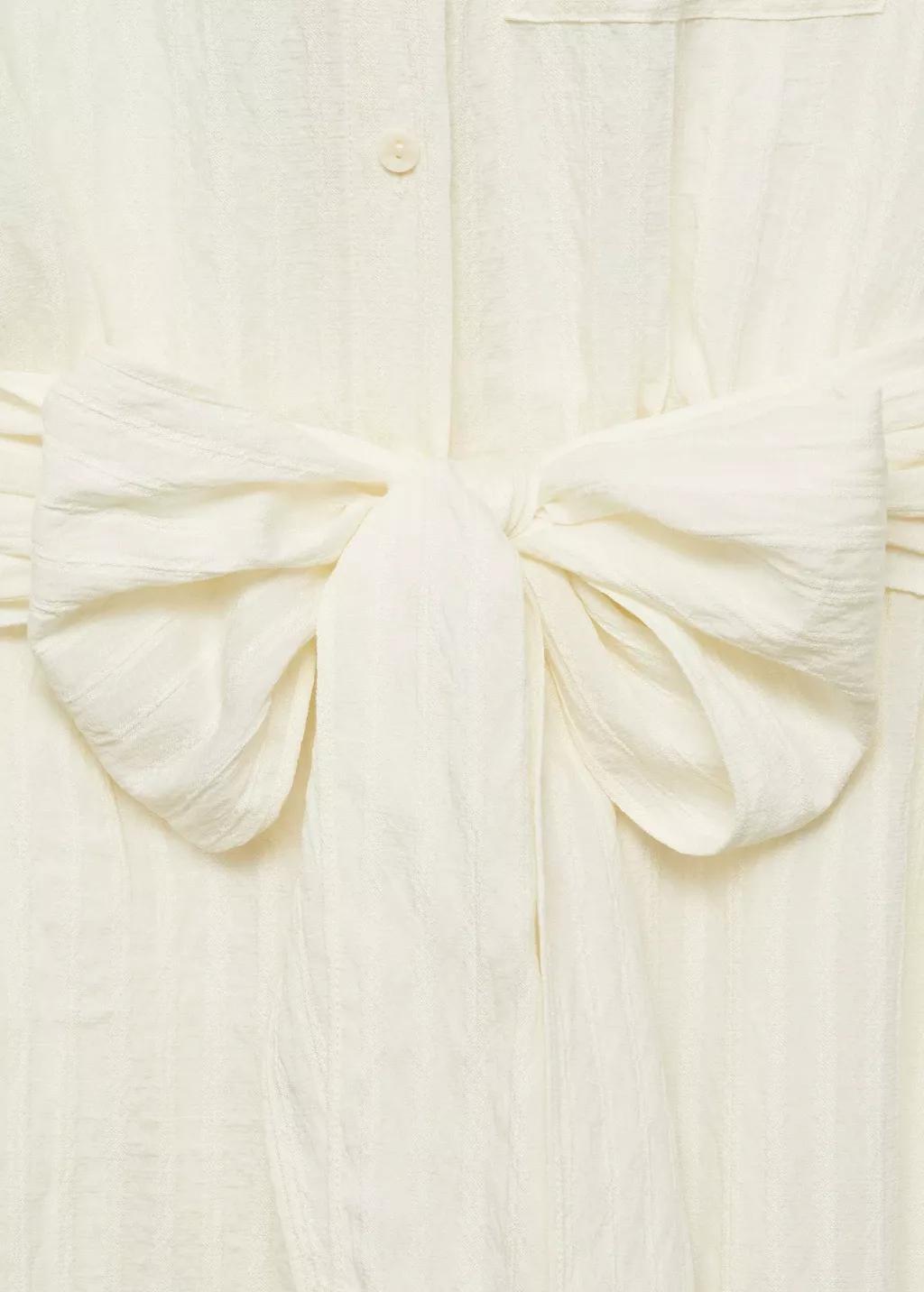 Beige Bow Shirt Dress, , large image number 7