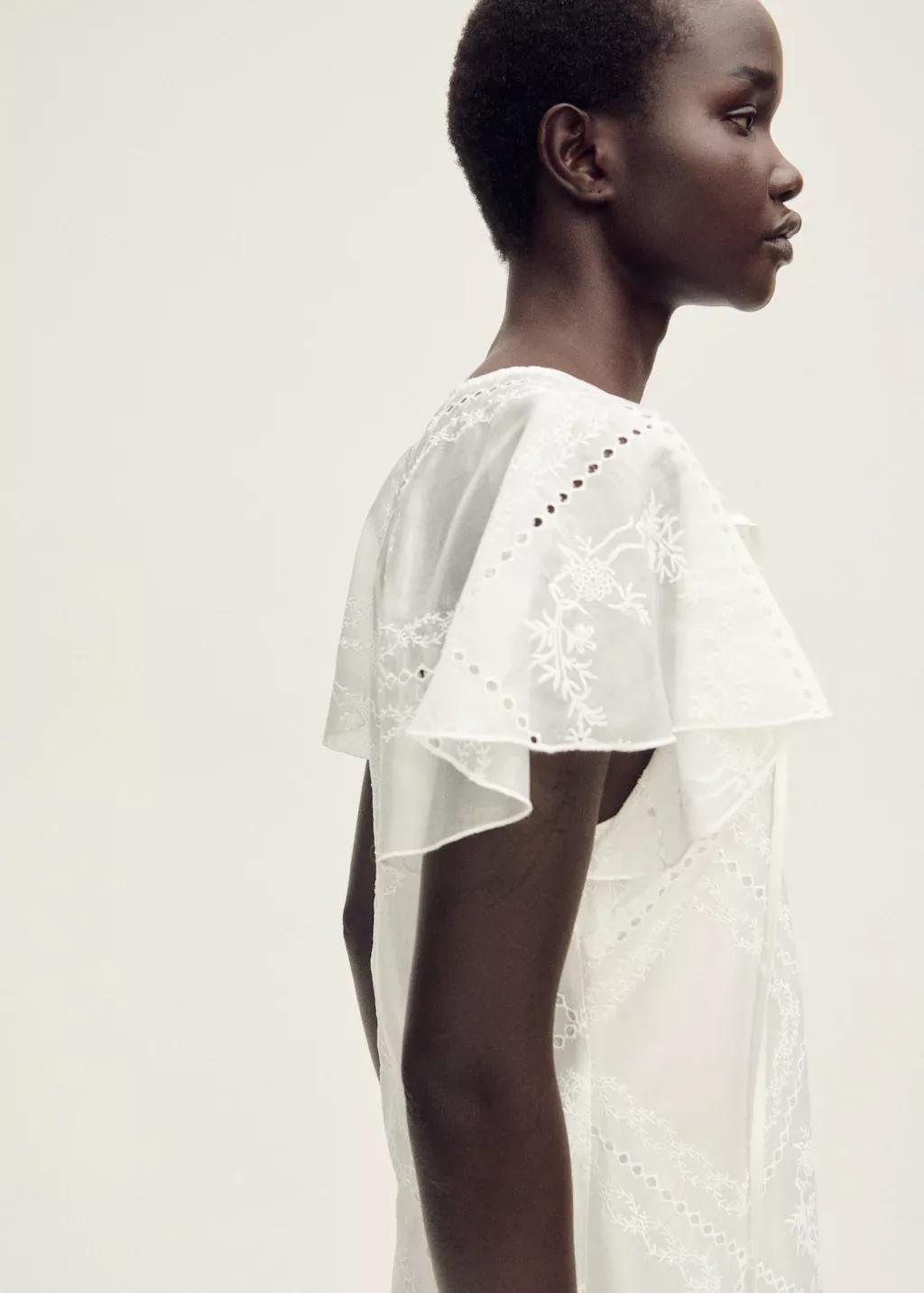 White Embroidered Dress With Openwork Details, , large image number 0