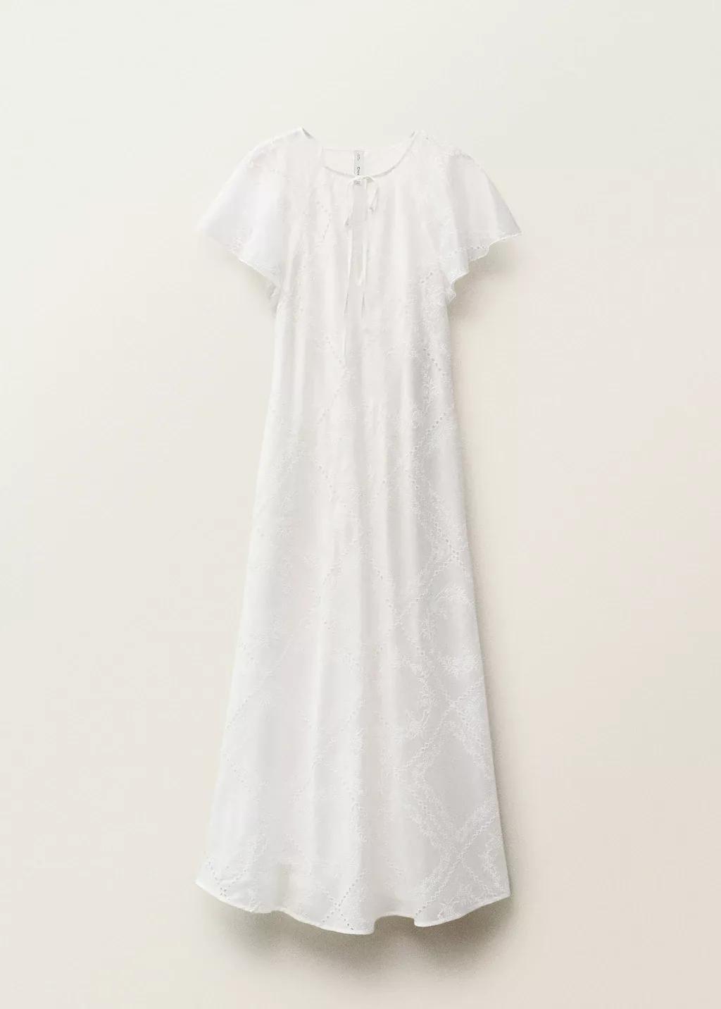 White Embroidered Dress With Openwork Details, White, large image number 3