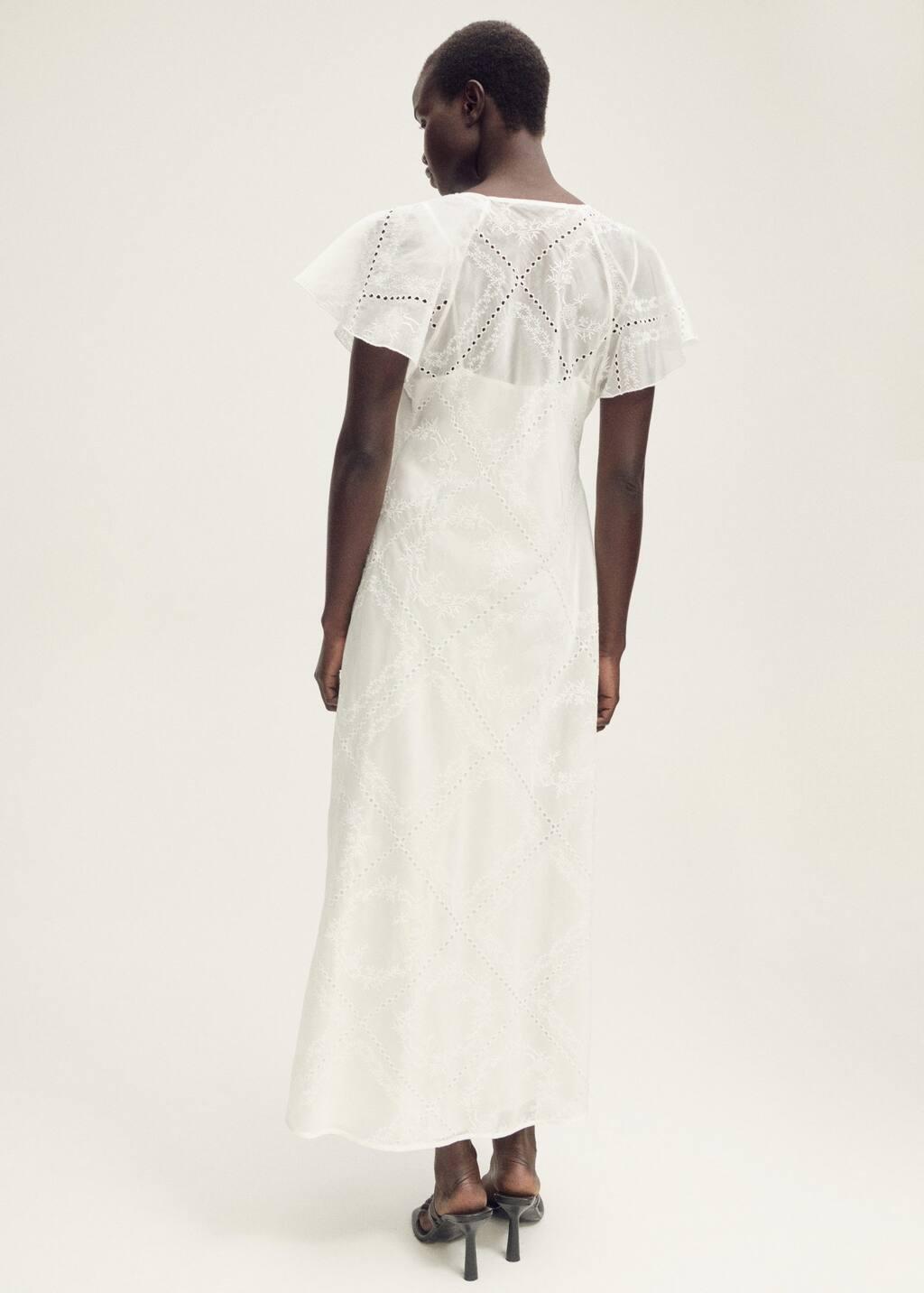 White Embroidered Dress With Openwork Details, , large image number 4