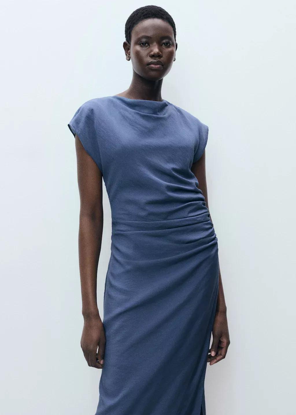 Blue Draped Straight Dress, , large image number 0