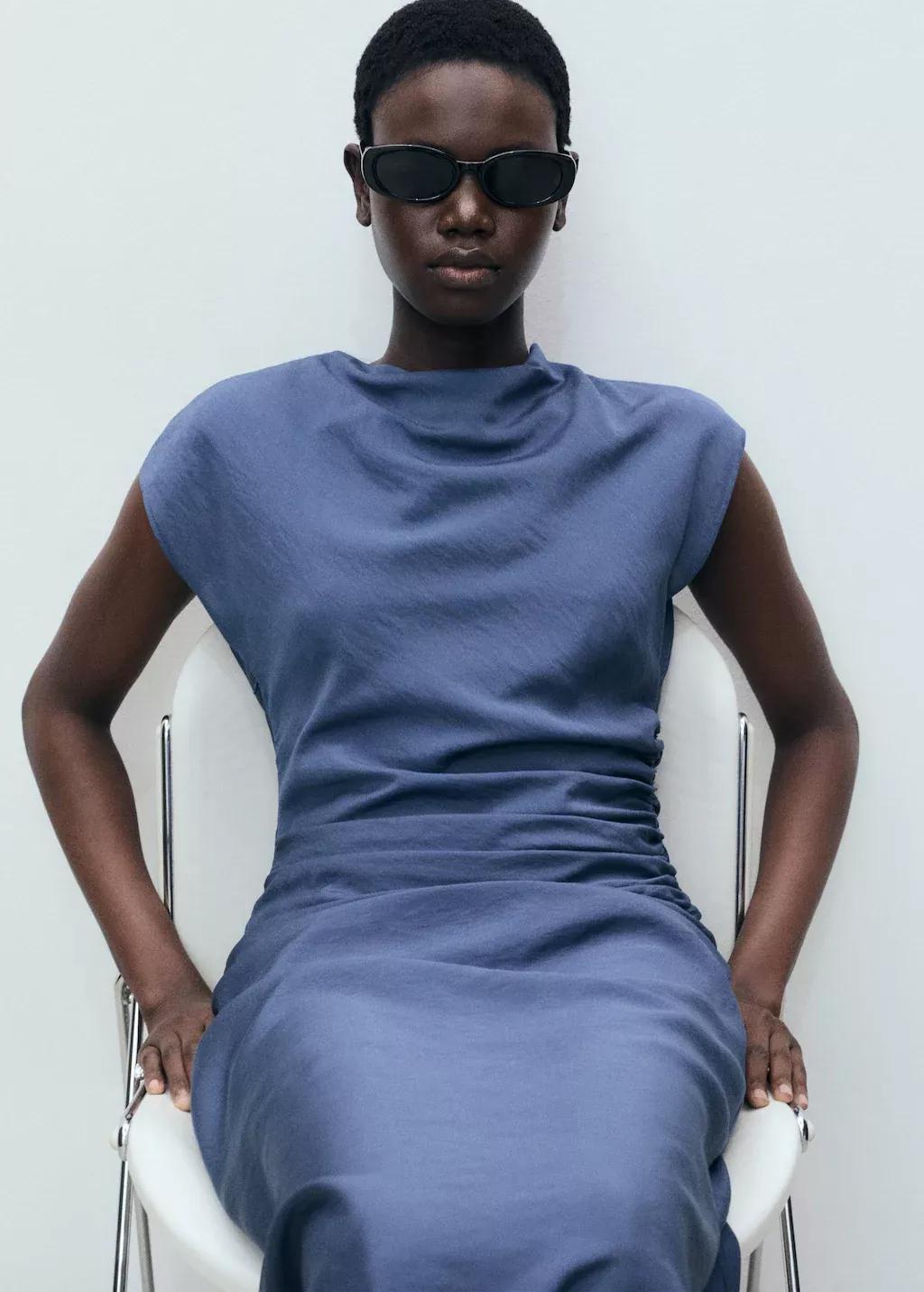Blue Draped Straight Dress, , large image number 2