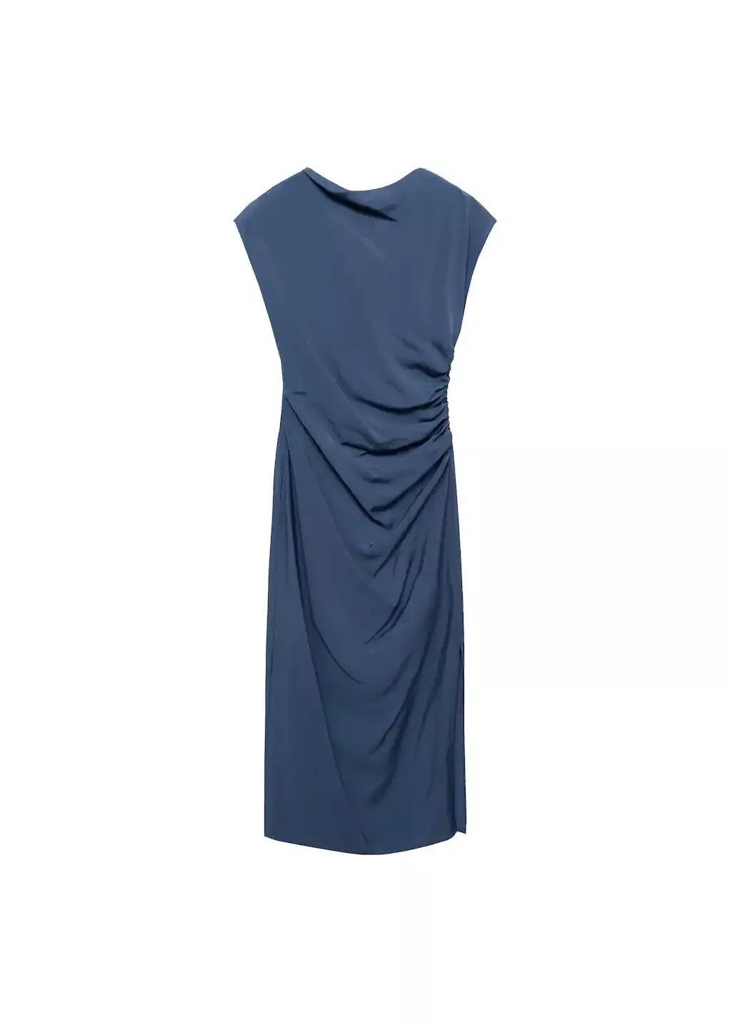 Blue Draped Straight Dress, , large image number 3
