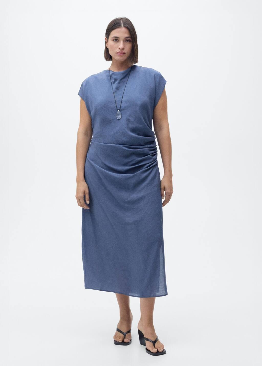 Blue Draped Straight Dress, , large image number 4