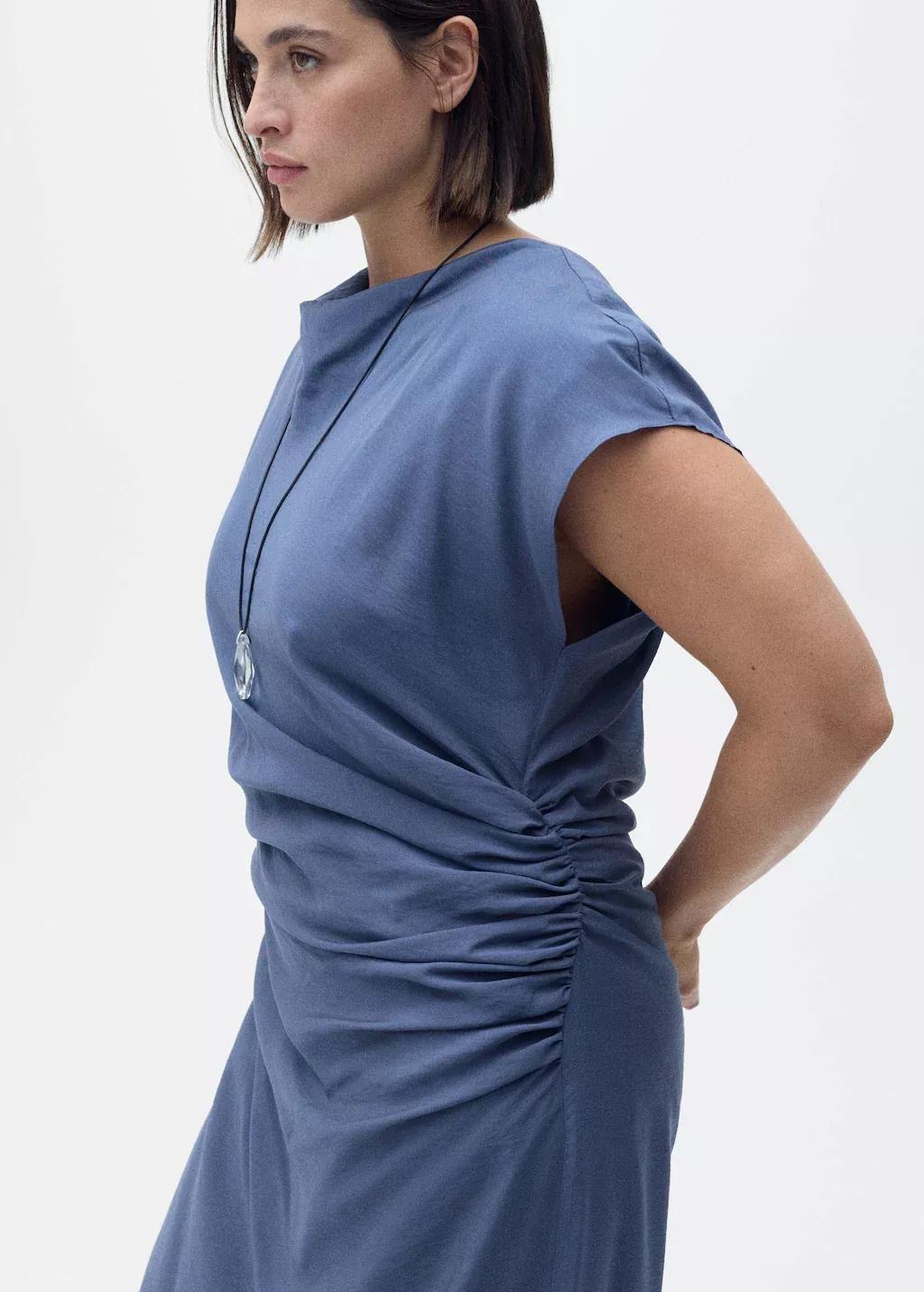 Blue Draped Straight Dress, , large image number 6
