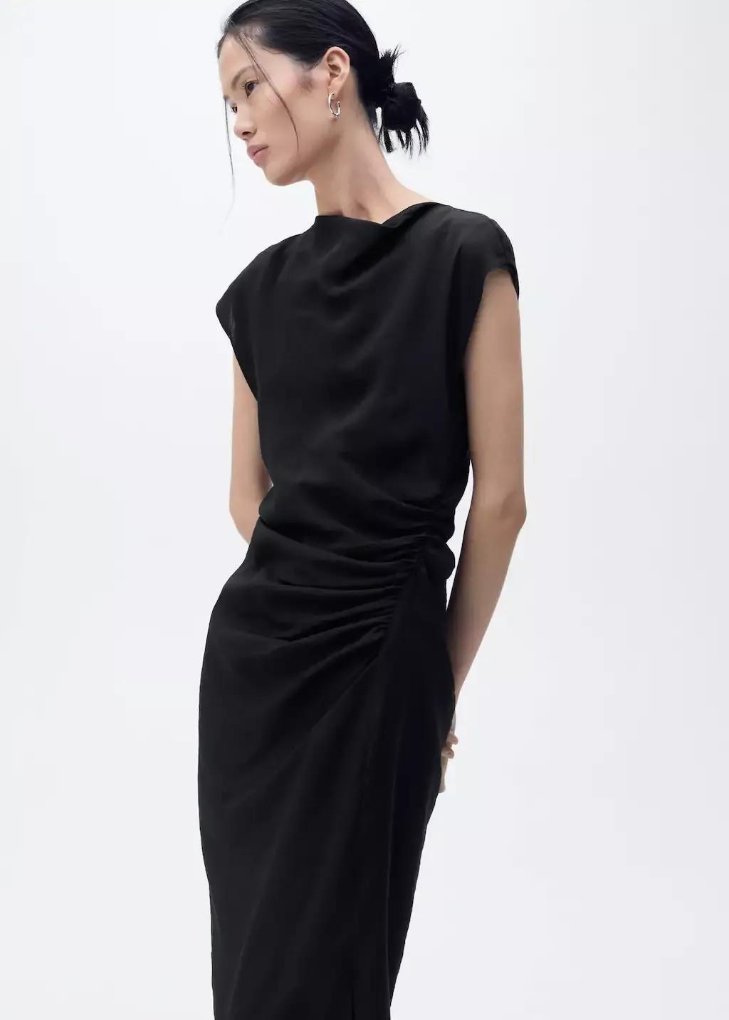 Black Draped Straight Dress, , large image number 1