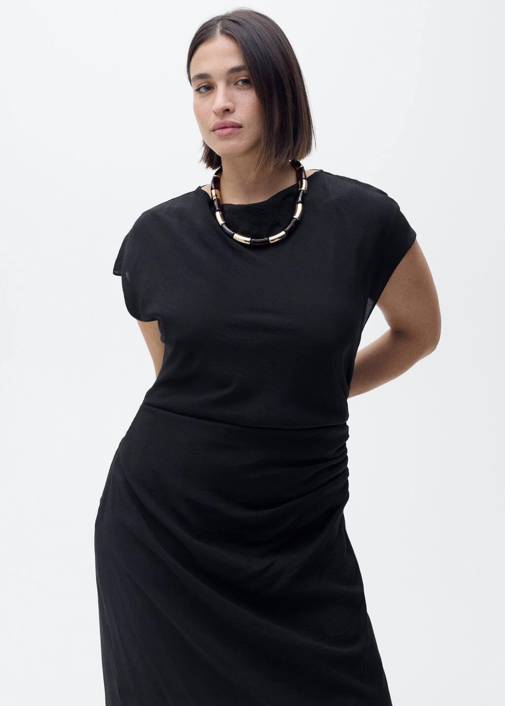 Black Draped Straight Dress, , large image number 4