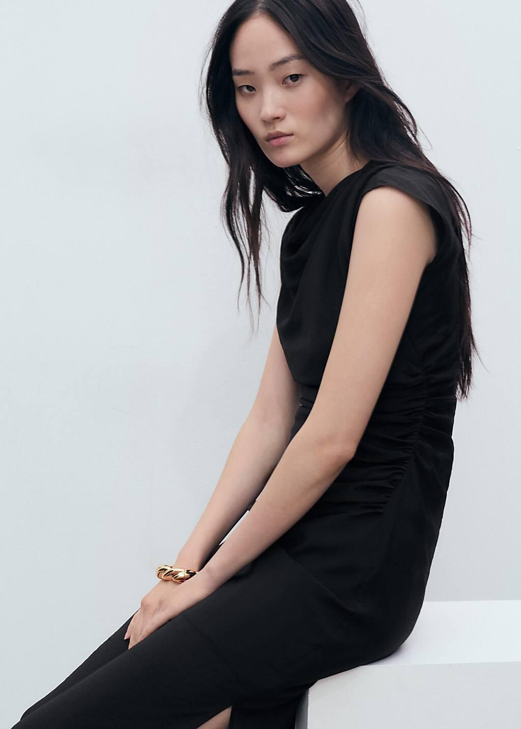 Black Draped Straight Dress, , large image number 5