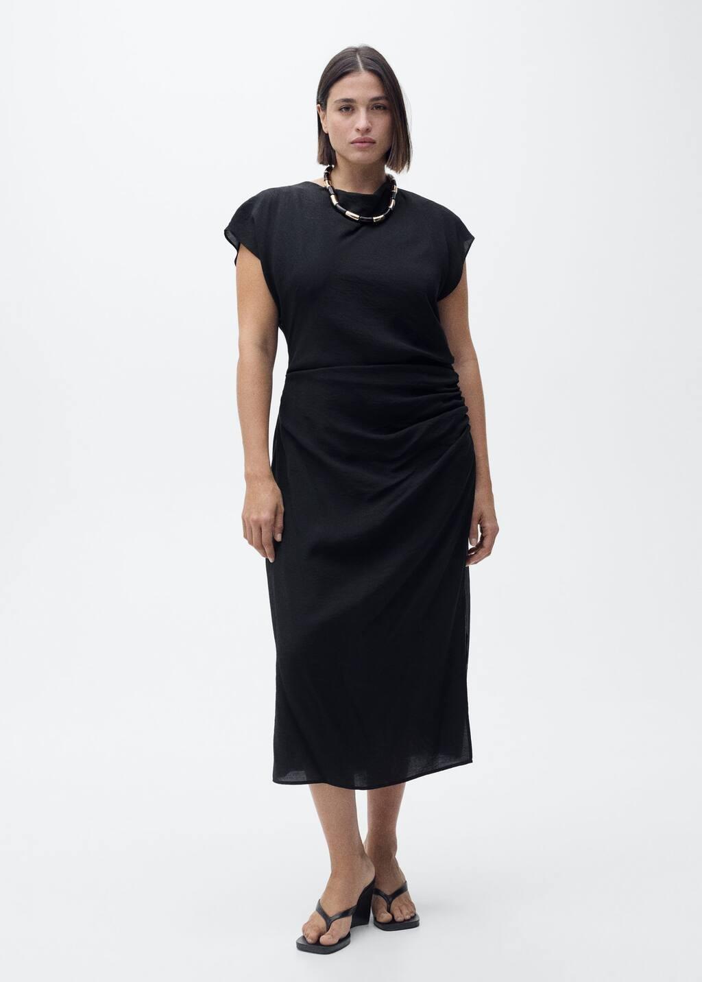 Black Draped Straight Dress, , large image number 6